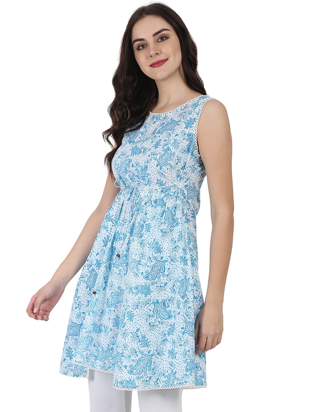 Blue printed sleeveless cotton Tunic | NOZ2TOZ - Made In INDIA.