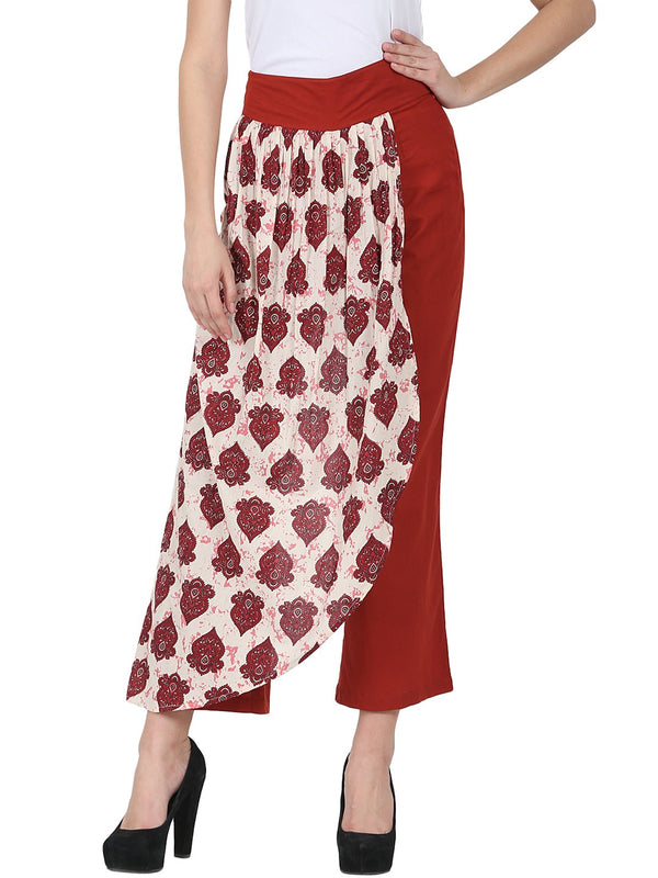 Maroon printed cotton Ankle length palazzo | NOZ2TOZ - Made In INDIA.