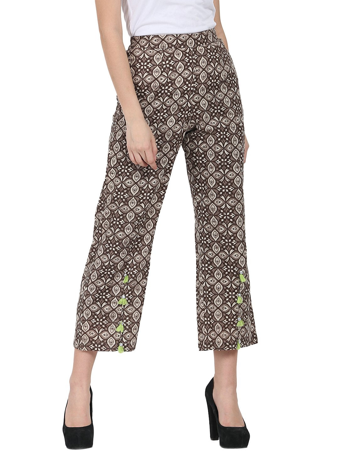 Brown printed ankle length cotton palazzo | NOZ2TOZ - Made In INDIA.