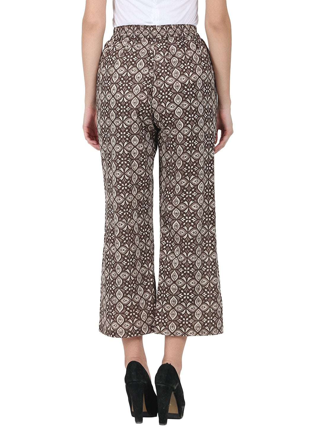 Brown printed ankle length cotton palazzo | NOZ2TOZ - Made In INDIA.