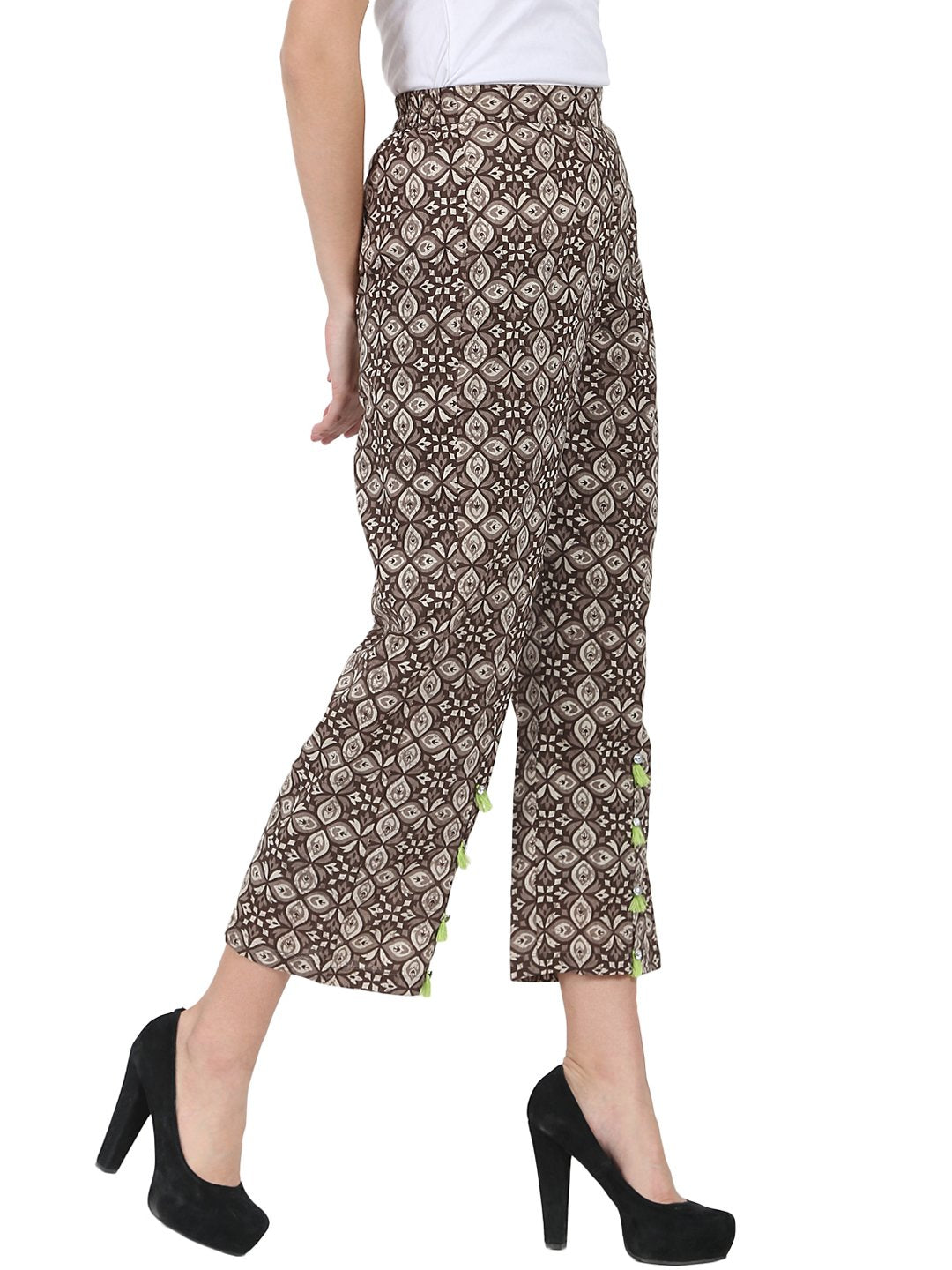 Brown printed ankle length cotton palazzo | NOZ2TOZ - Made In INDIA.