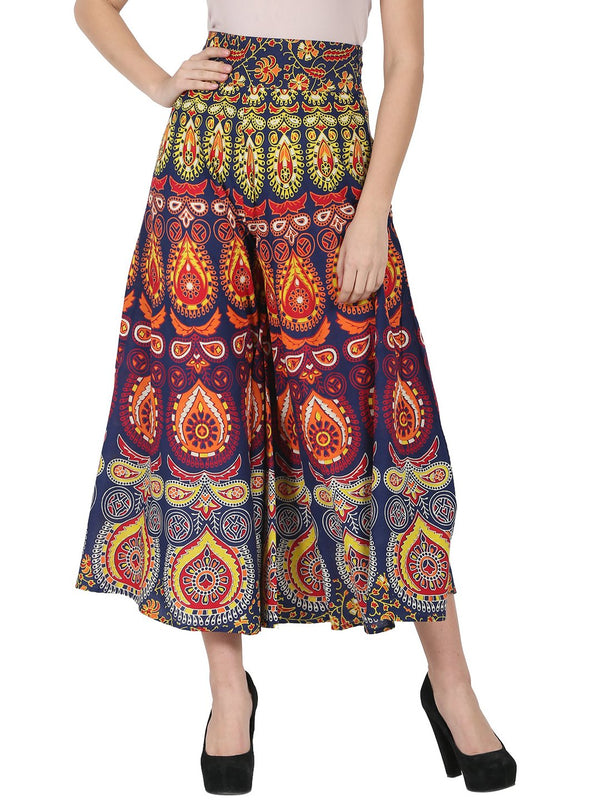 Multi printed ankle length cotton flared skirt | NOZ2TOZ - Made In INDIA.