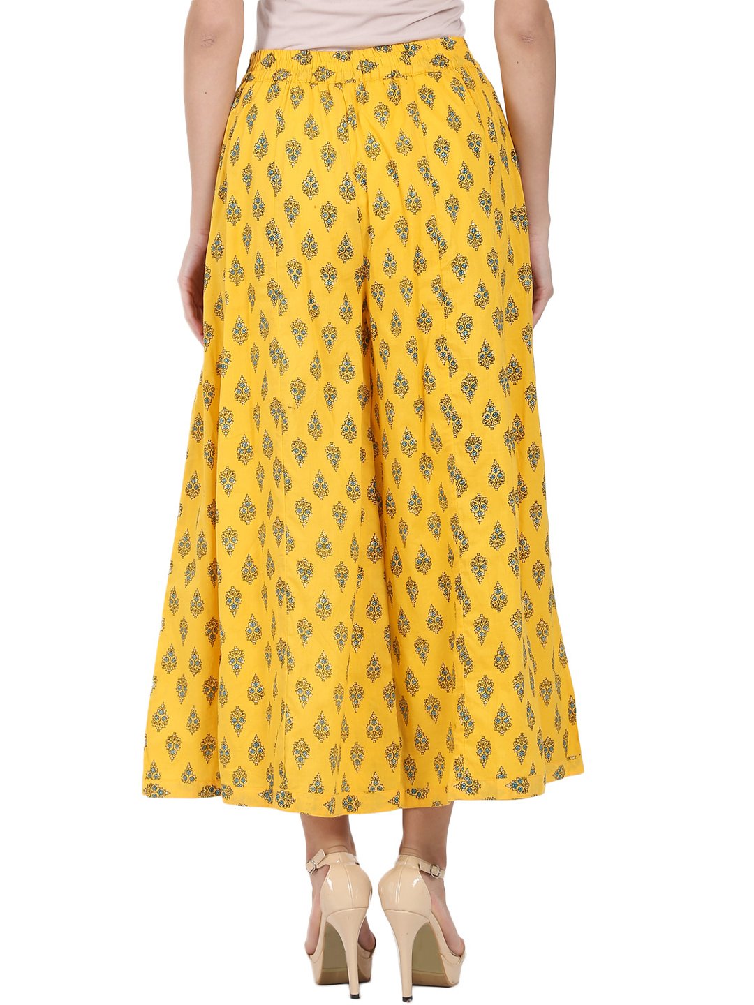 Yellow printed ankle length cotton Palazzo | NOZ2TOZ - Made In INDIA.