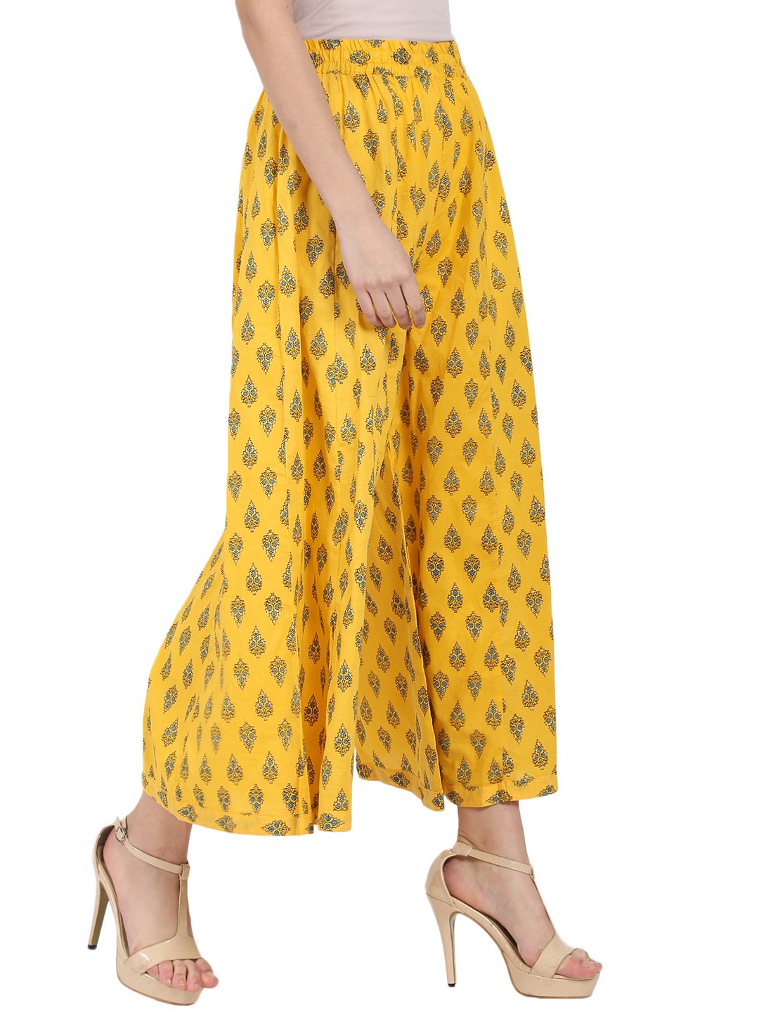 Yellow printed ankle length cotton Palazzo | NOZ2TOZ - Made In INDIA.