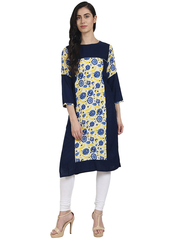 Blue printed 3/4th sleeve cotton kurta | NOZ2TOZ - Made In INDIA.