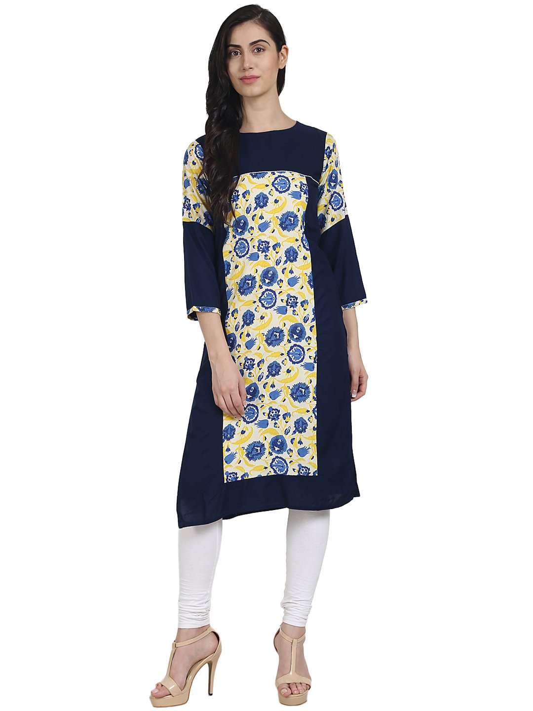 Women Blue printed 3/4th sleeve cotton kurta | NOZ2TOZ - Made In INDIA.