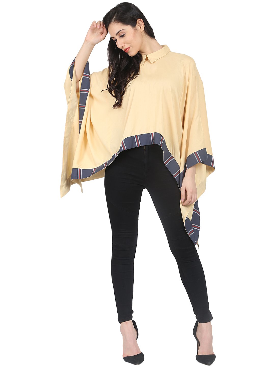 Yellow printed Flared with asymmetric hemline cotton kaftan Top | NOZ2TOZ - Made In INDIA.