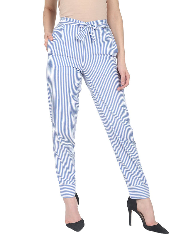 Blue striped cotton slim fit palazzo | NOZ2TOZ - Made In INDIA.