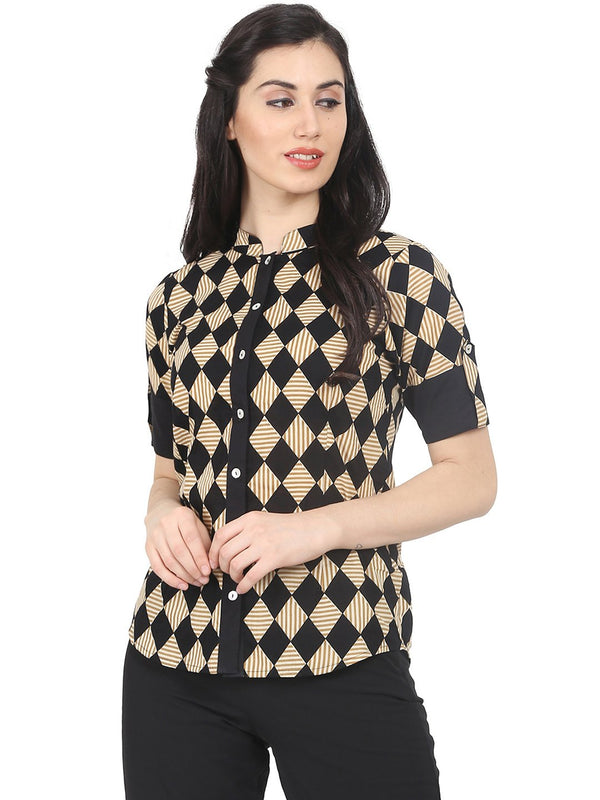 Women Black & Beige Slim Fit Checked Casual Shirt | NOZ2TOZ - Made In INDIA.