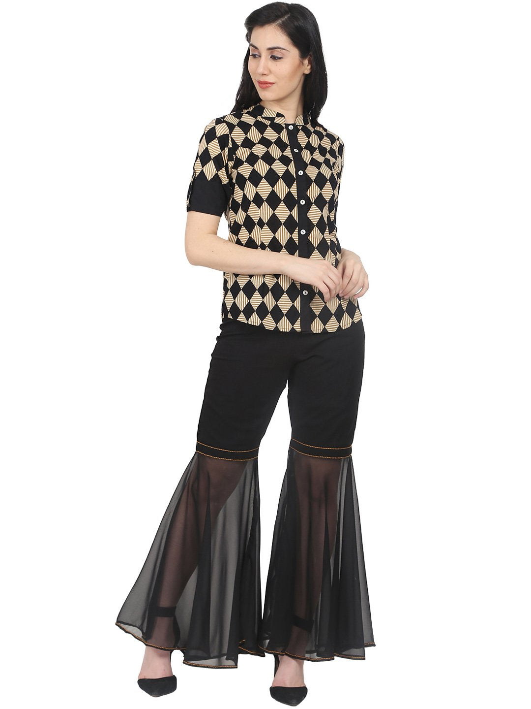 Women Black & Beige Slim Fit Checked Casual Shirt | NOZ2TOZ - Made In INDIA.