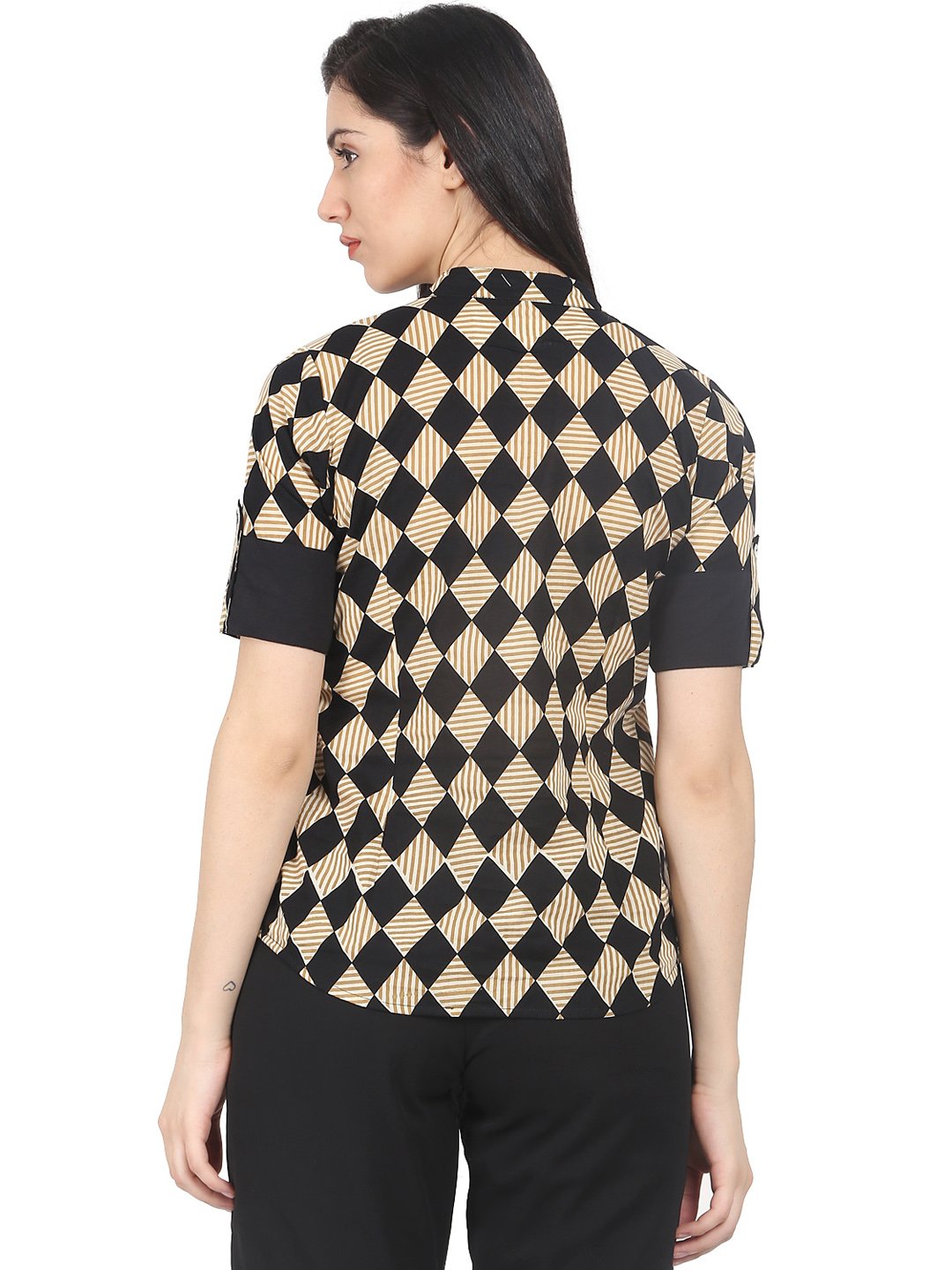 Women Black & Beige Slim Fit Checked Casual Shirt | NOZ2TOZ - Made In INDIA.