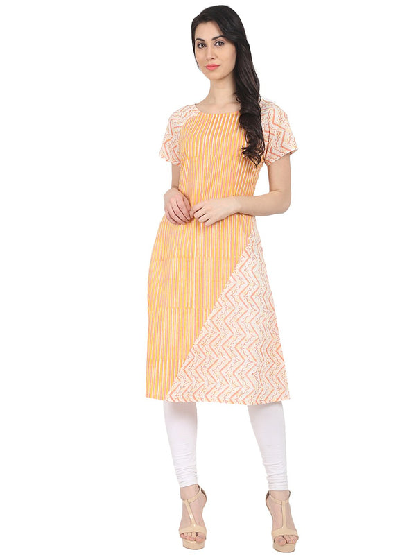 Yellow striped cap sleeve cotton kurta | NOZ2TOZ - Made In INDIA.