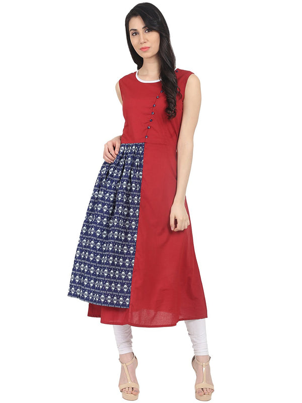 Red printed sleeveless cotton kurta | NOZ2TOZ - Made In INDIA.