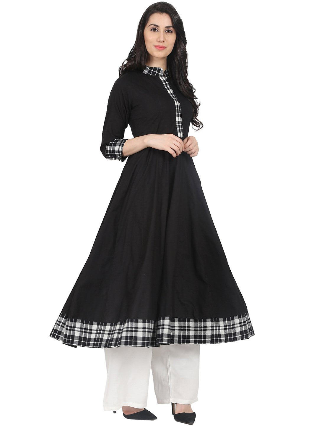 Black 3/4th sleeve cotton Anarkali kurta | NOZ2TOZ - Made In INDIA.