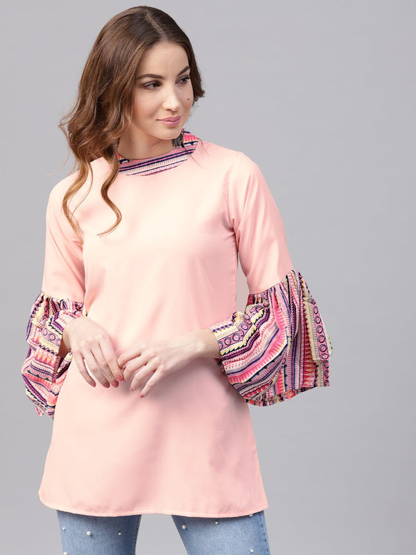 Solid pink flared sleeve crepe tunics | NOZ2TOZ - Made In INDIA.