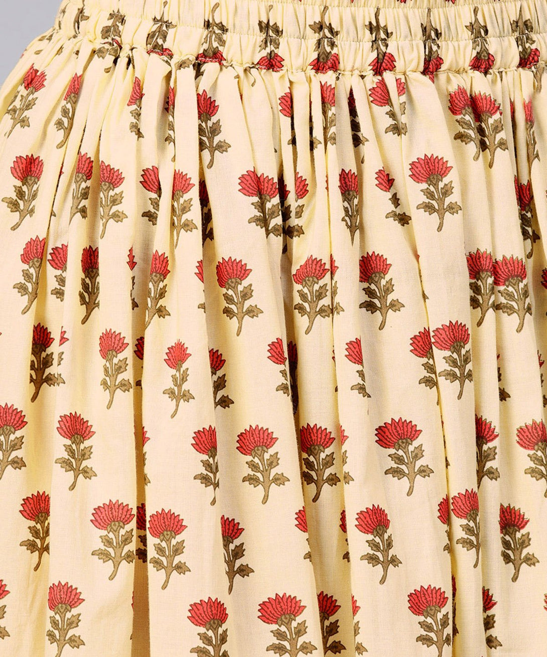 Yellow printed cotton ankle length flared skirt | NOZ2TOZ - Made In INDIA.