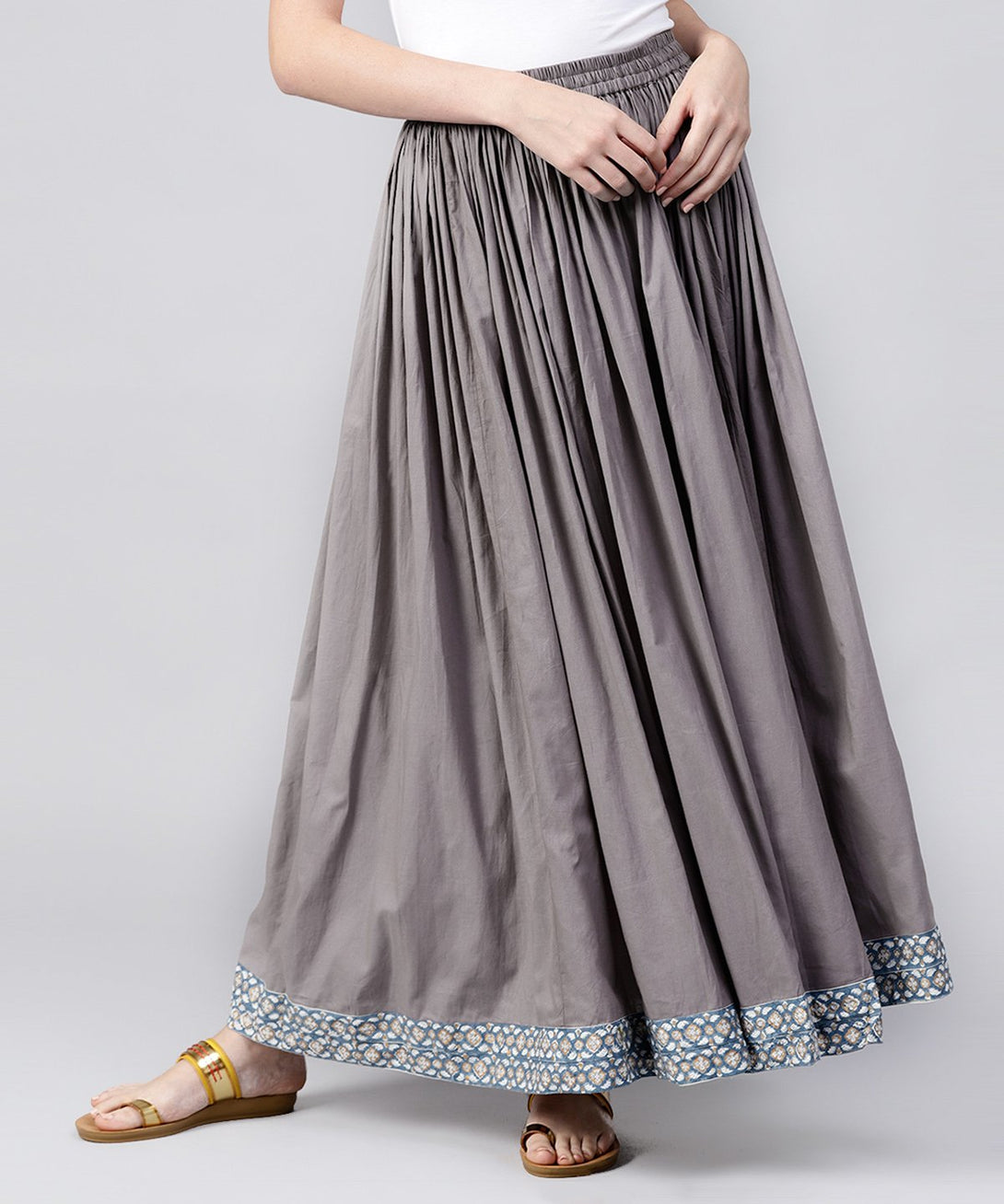 Grey cotton ankle length flared skirt | NOZ2TOZ - Made In INDIA.