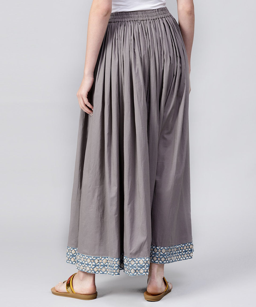 Grey cotton ankle length flared skirt | NOZ2TOZ - Made In INDIA.