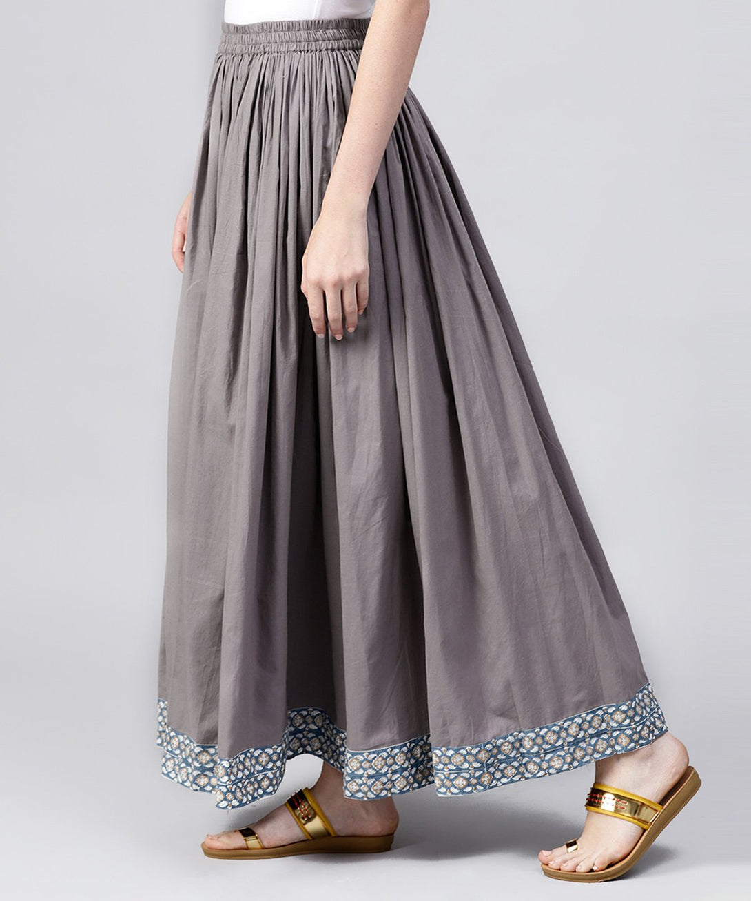 Grey cotton ankle length flared skirt | NOZ2TOZ - Made In INDIA.