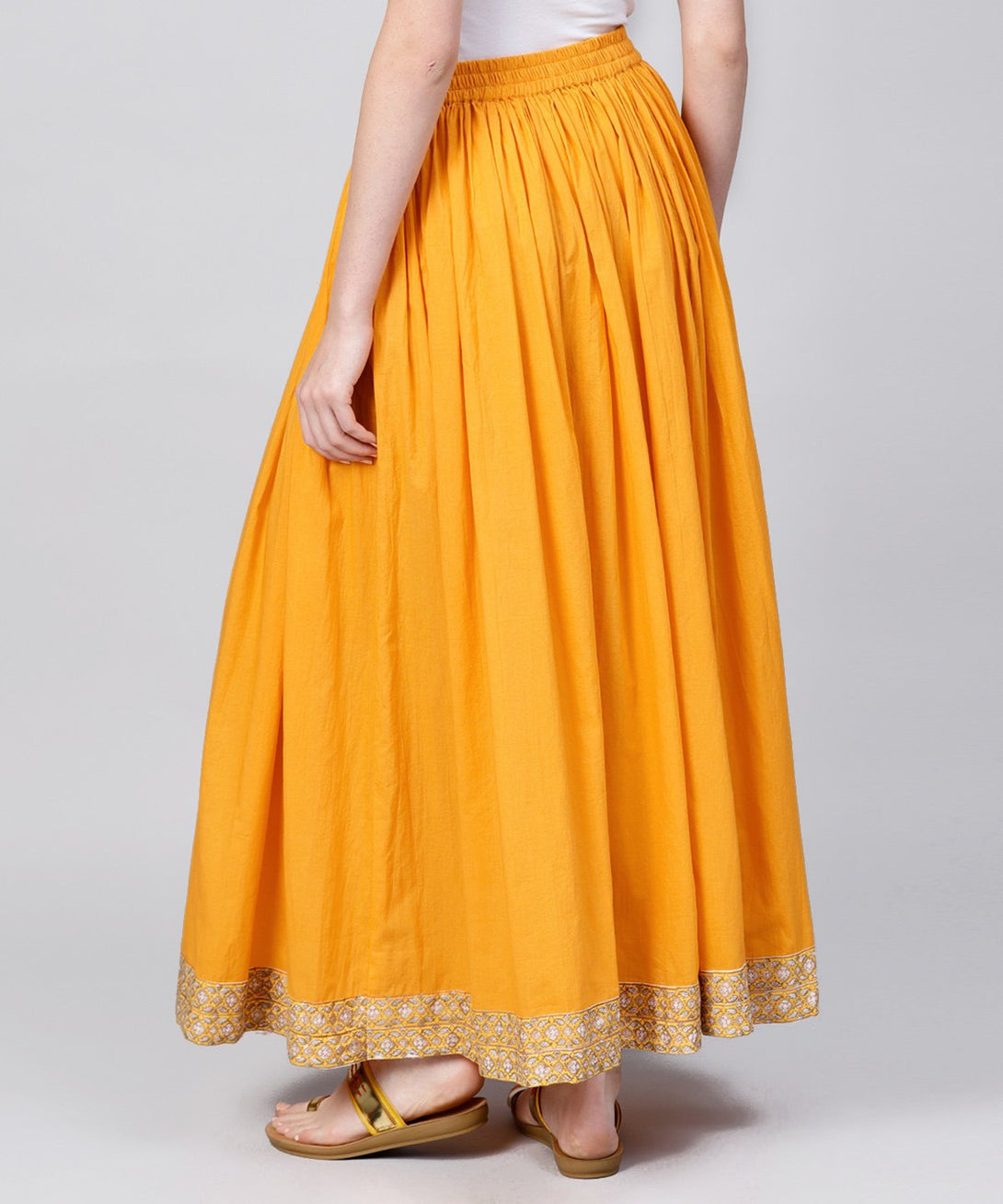 Yellow Ankle length cotton flared skirt | NOZ2TOZ - Made In INDIA.