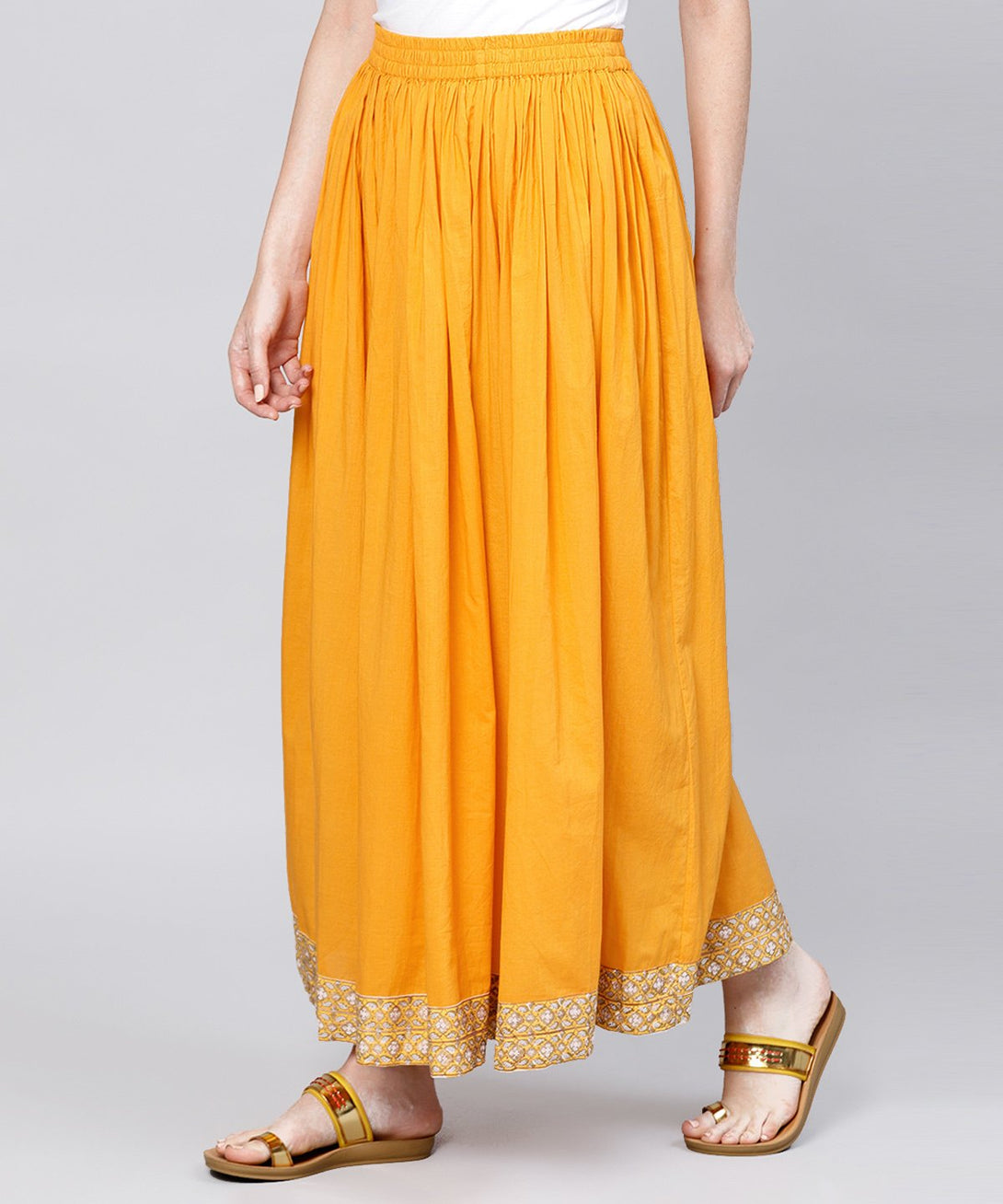 Yellow Ankle length cotton flared skirt | NOZ2TOZ - Made In INDIA.