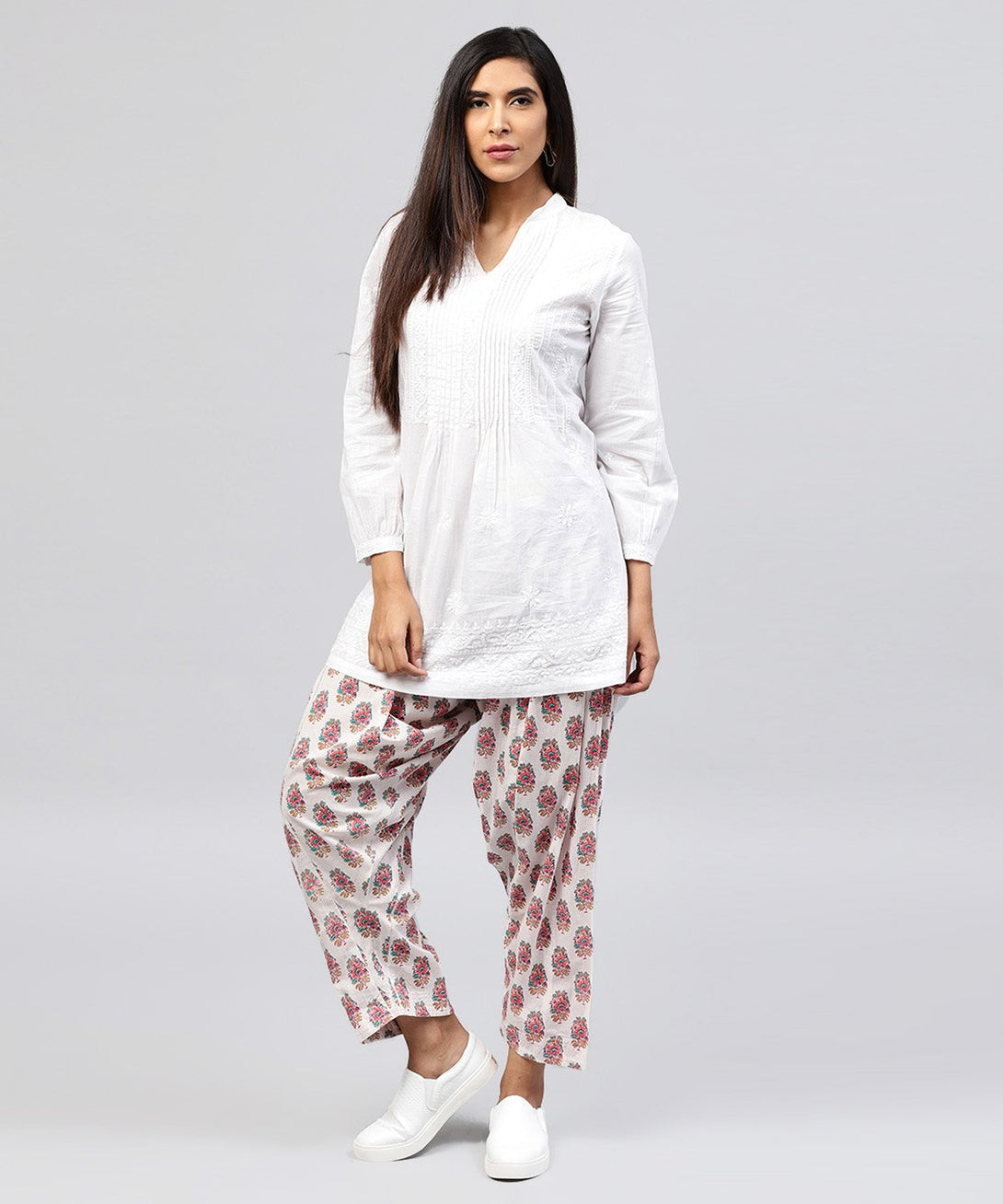 White printed Ankle length cotton Salwar | NOZ2TOZ - Made In INDIA.