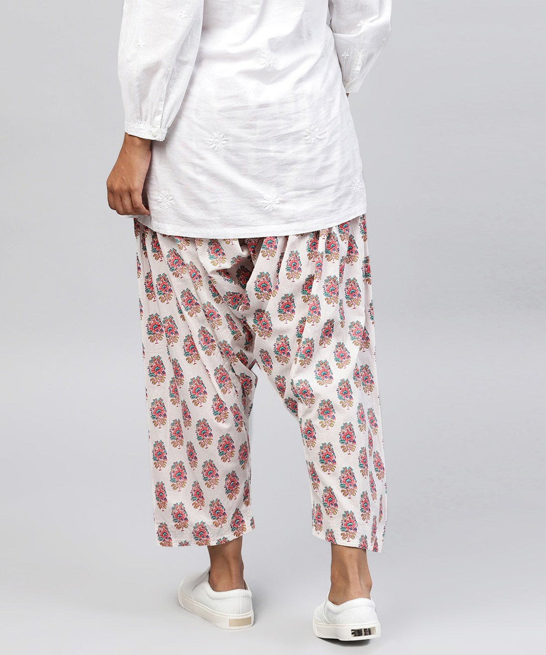 White printed Ankle length cotton Salwar | NOZ2TOZ - Made In INDIA.