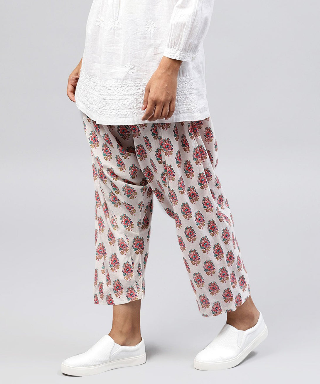 White printed Ankle length cotton Salwar | NOZ2TOZ - Made In INDIA.