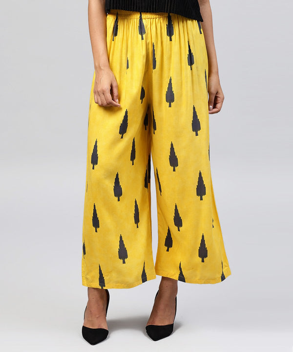 Yellow printed ankle length cotton straight pallazo | NOZ2TOZ - Made In INDIA.