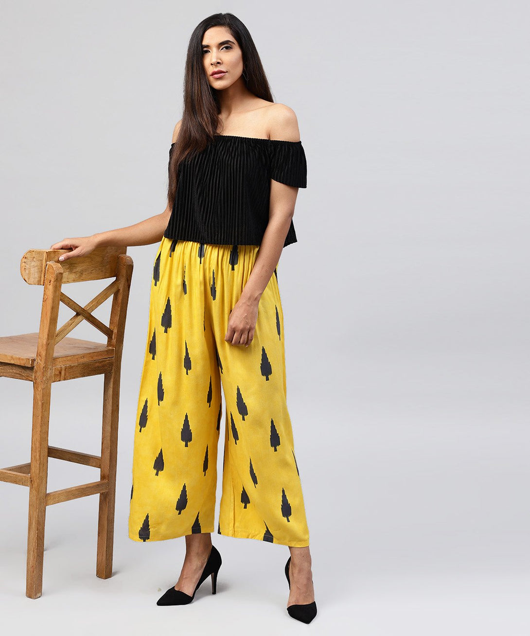 Yellow printed ankle length cotton straight pallazo | NOZ2TOZ - Made In INDIA.