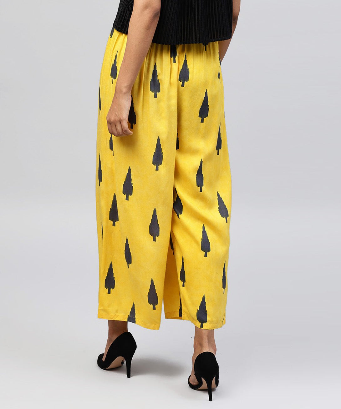 Yellow printed ankle length cotton straight pallazo | NOZ2TOZ - Made In INDIA.