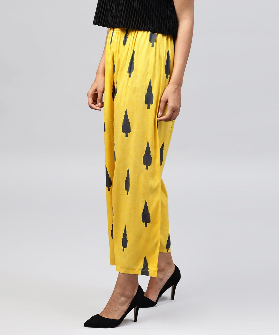 Yellow printed ankle length cotton straight pallazo | NOZ2TOZ - Made In INDIA.