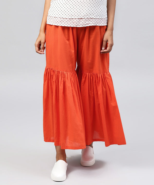 Solid Orange cotton ankle length sharara | NOZ2TOZ - Made In INDIA.