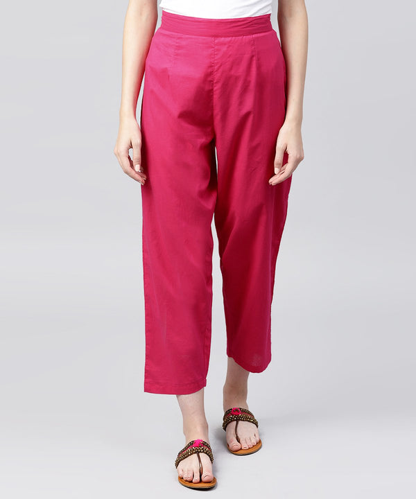 Solid Pink ankle length cotton regular fit trouser | NOZ2TOZ - Made In INDIA.