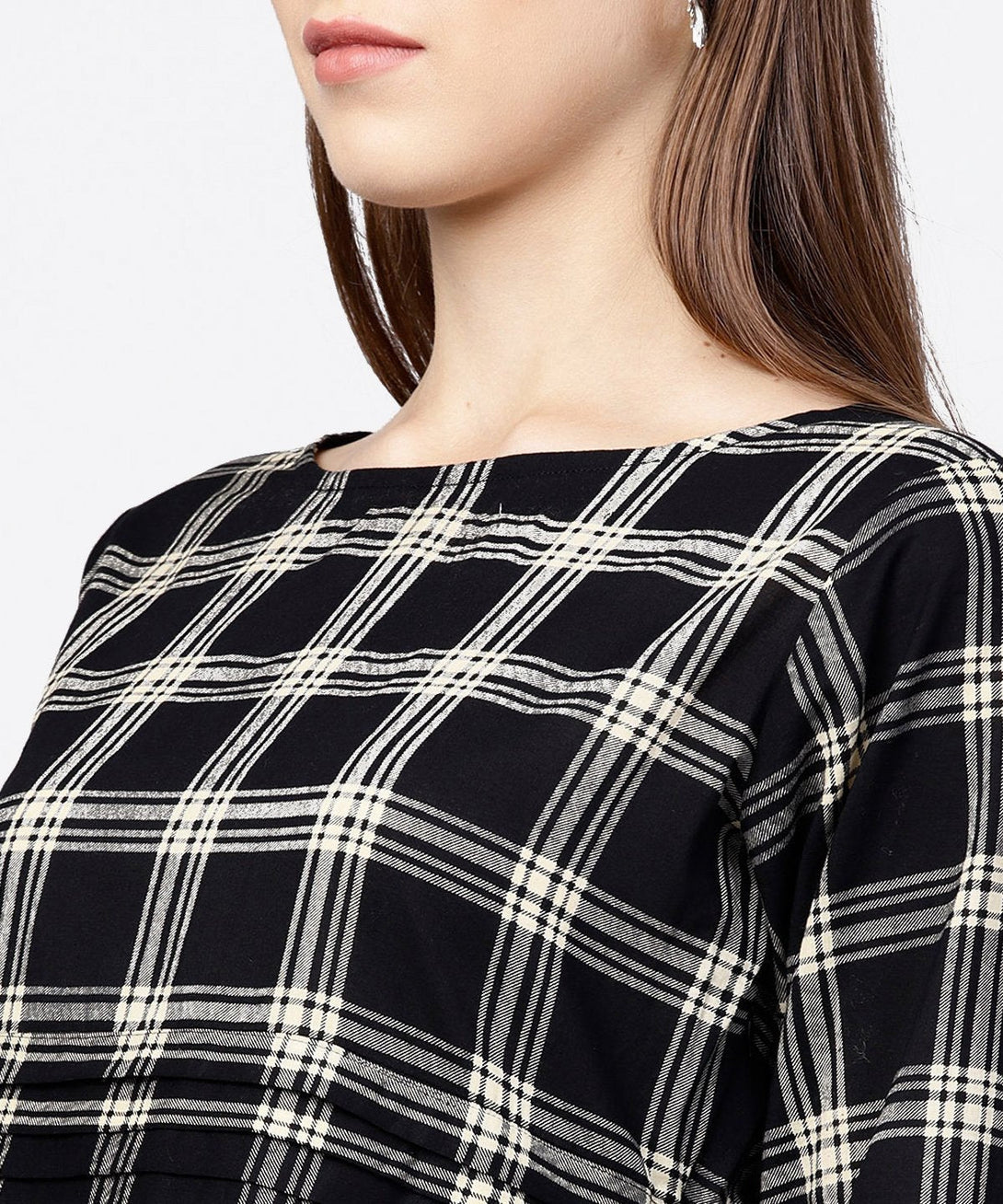 Black check peplum style tops with flared sleeve | NOZ2TOZ - Made In INDIA.