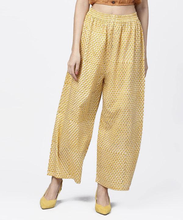 Yellow  printed ankle length cotton regular fit palazzo | NOZ2TOZ - Made In INDIA.