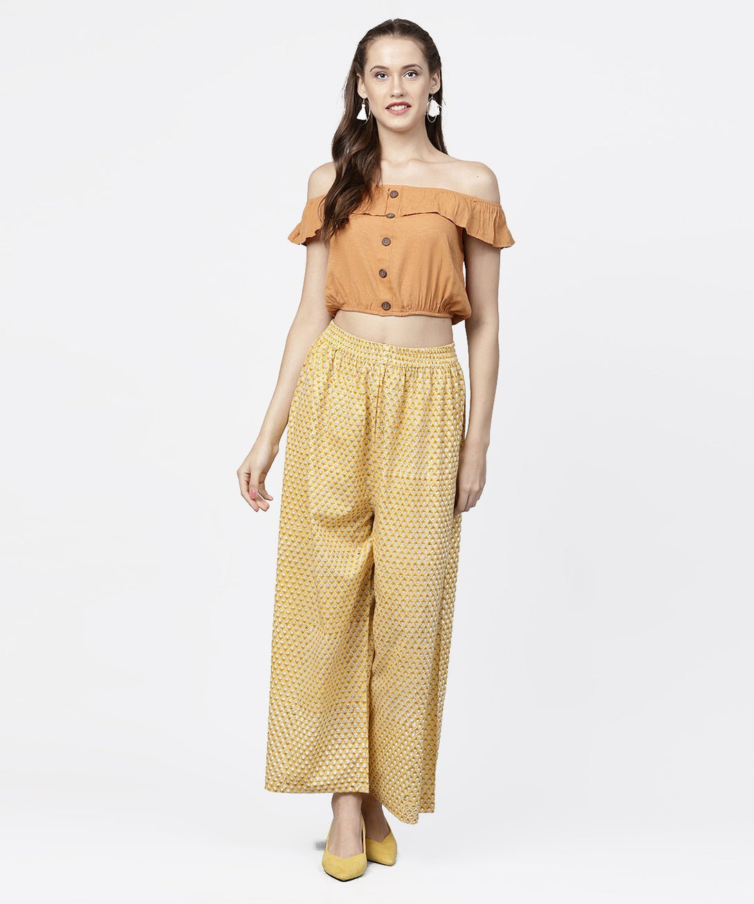 Yellow  printed ankle length cotton regular fit palazzo | NOZ2TOZ - Made In INDIA.