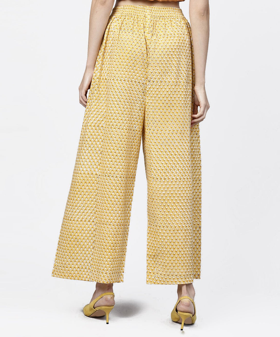 Yellow  printed ankle length cotton regular fit palazzo | NOZ2TOZ - Made In INDIA.