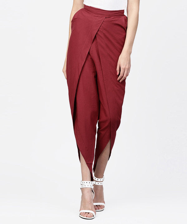 Solid wine ankle length cotton tulip pant | NOZ2TOZ - Made In INDIA.