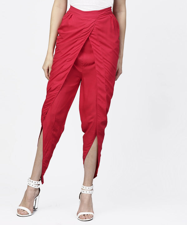 Solid Maroon ankle length cotton tulip pant | NOZ2TOZ - Made In INDIA.