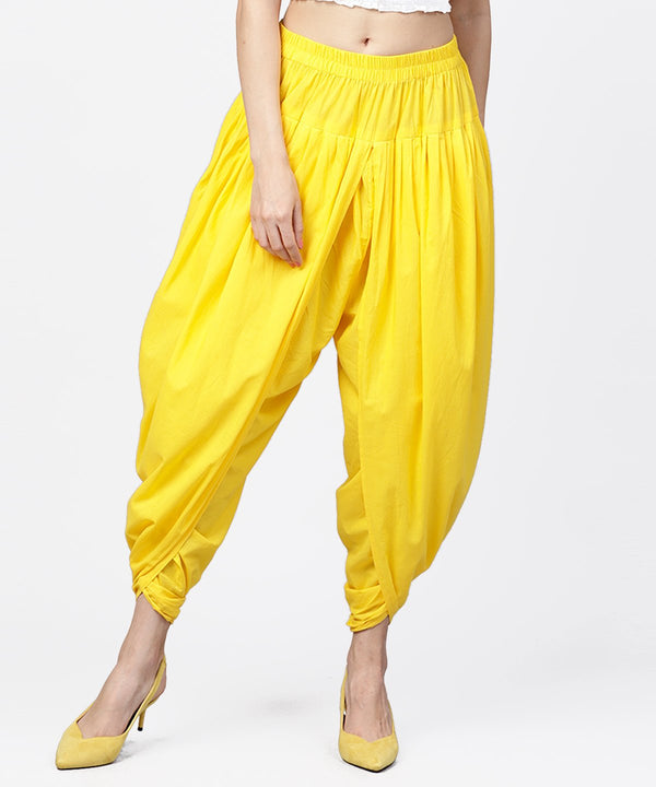 Solid Yellow ankle length cotton dhoti pant | NOZ2TOZ - Made In INDIA.