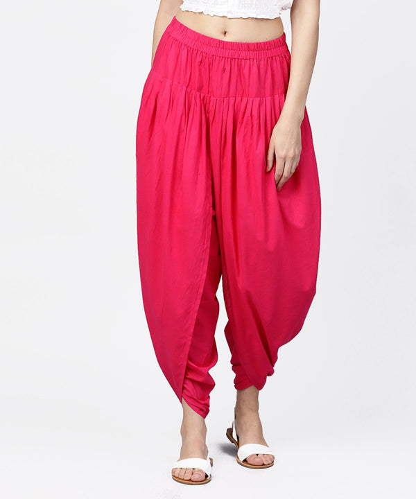 Solid rani Pink ankle length cotton dhoti pant | NOZ2TOZ - Made In INDIA.