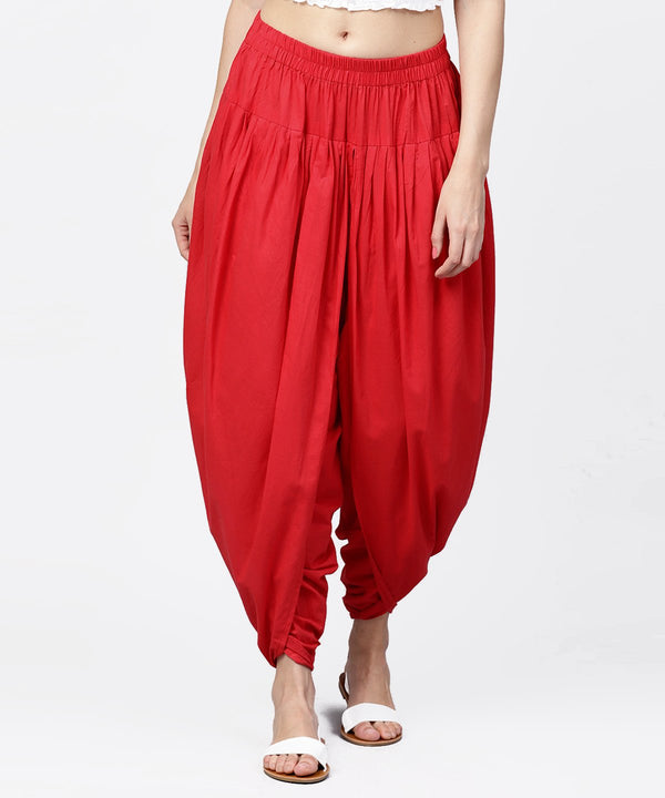 Solid crimson red ankle length cotton dhoti pant | NOZ2TOZ - Made In INDIA.