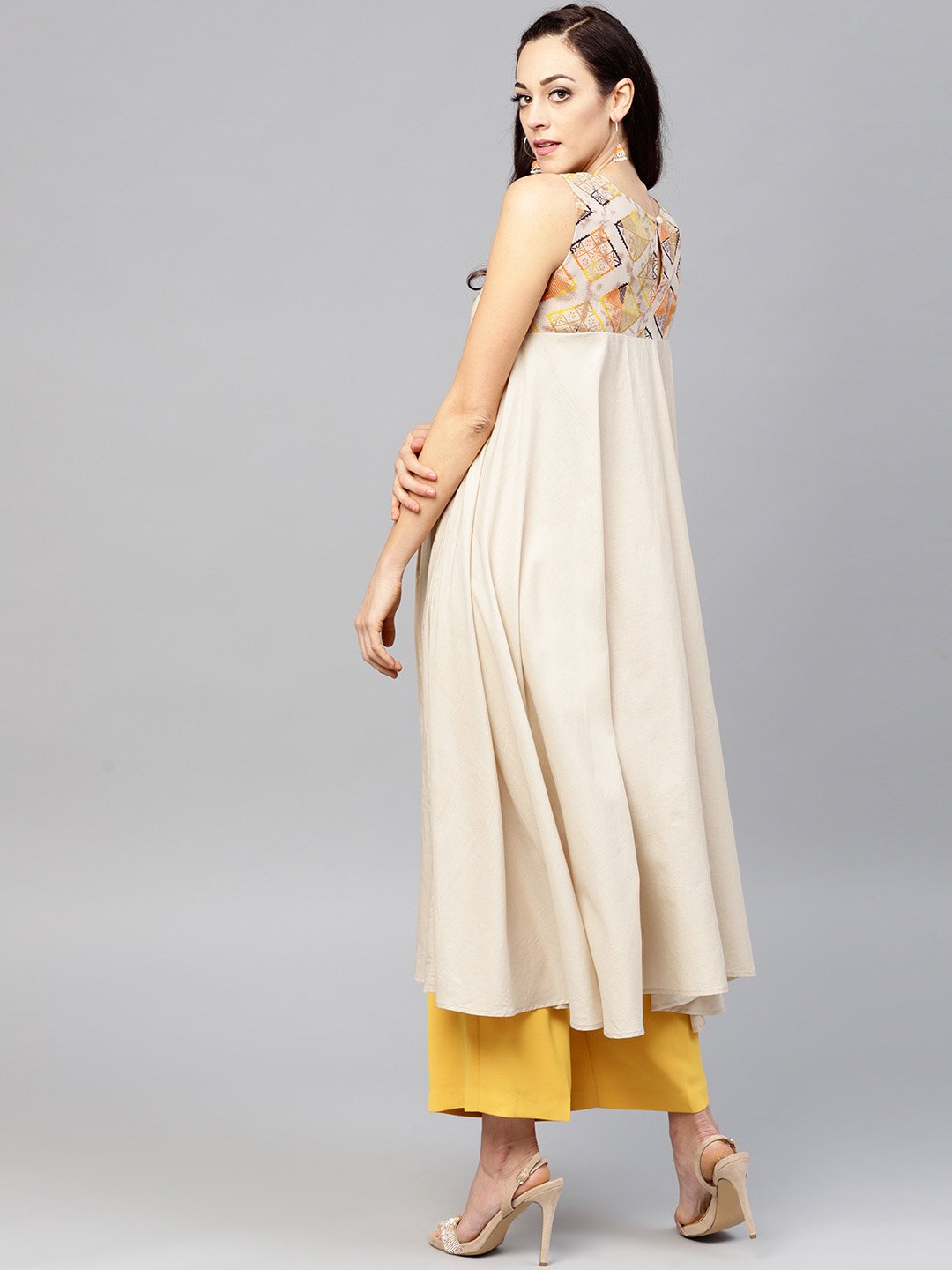 Beige asymmetric Sleeveless tunic with Round neck | NOZ2TOZ - Made In INDIA.