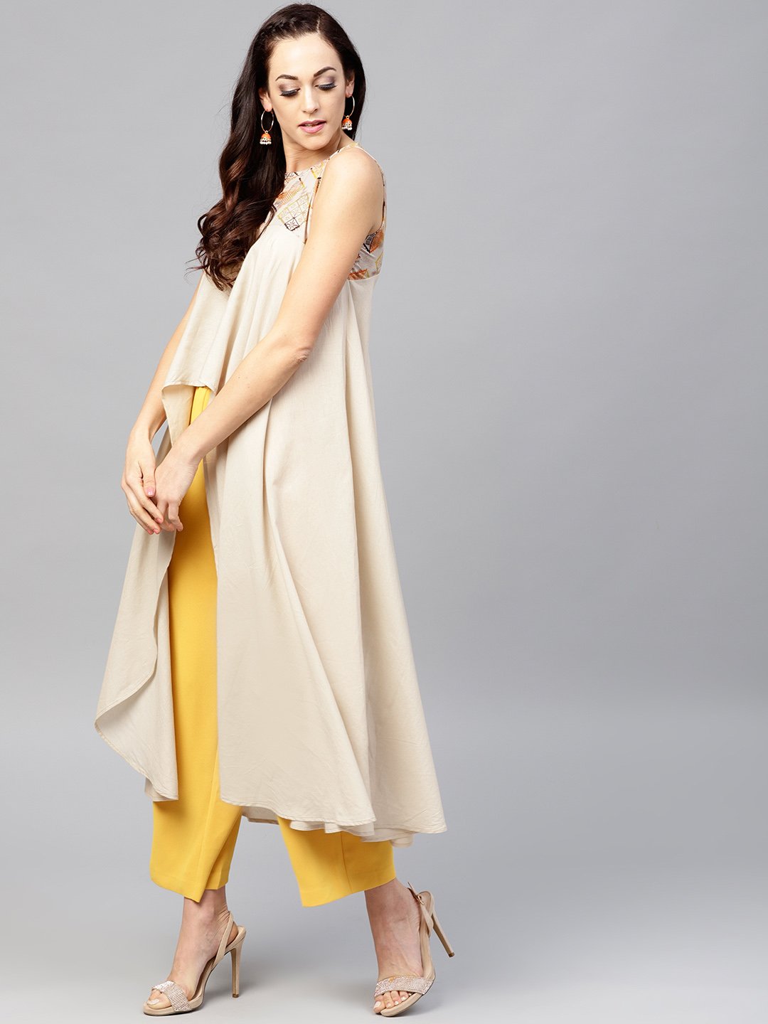 Beige asymmetric Sleeveless tunic with Round neck | NOZ2TOZ - Made In INDIA.