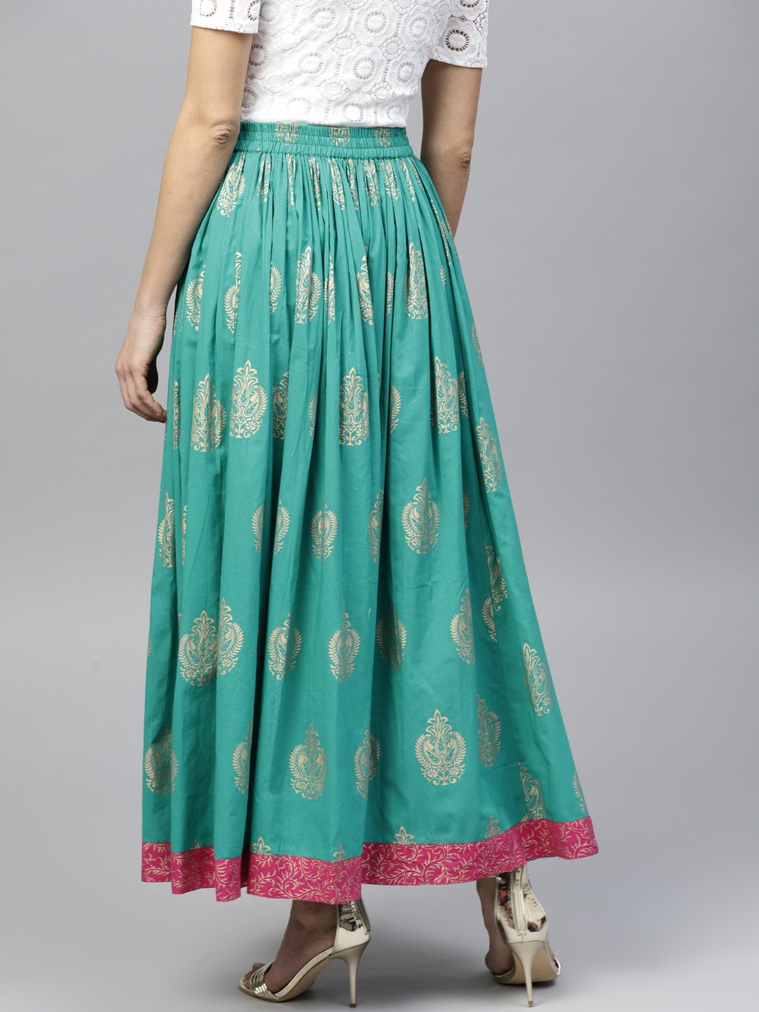 Green printed  flared ankle length skirt | NOZ2TOZ - Made In INDIA.