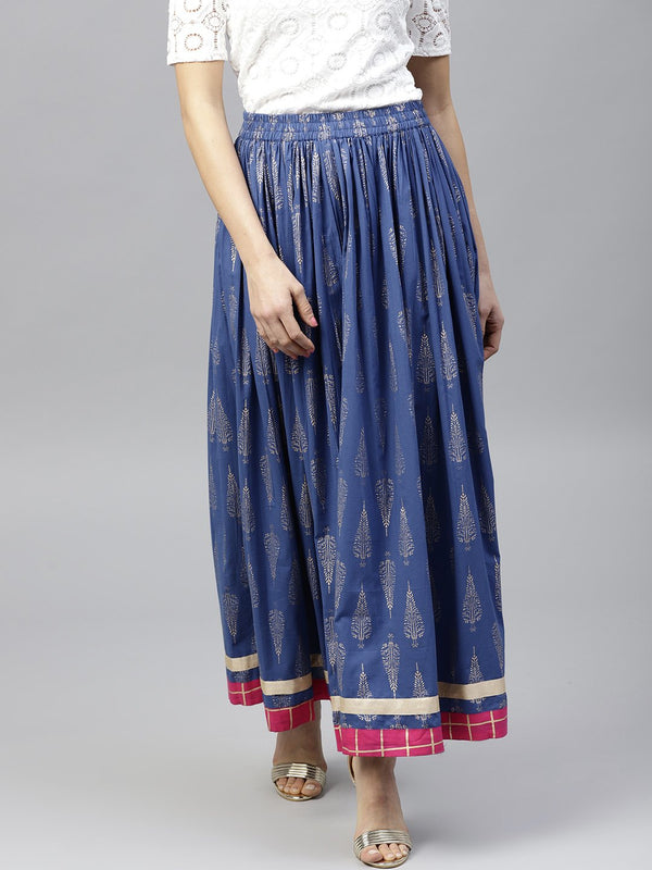 Royal Blue Printed flared Skirt | NOZ2TOZ - Made In INDIA.