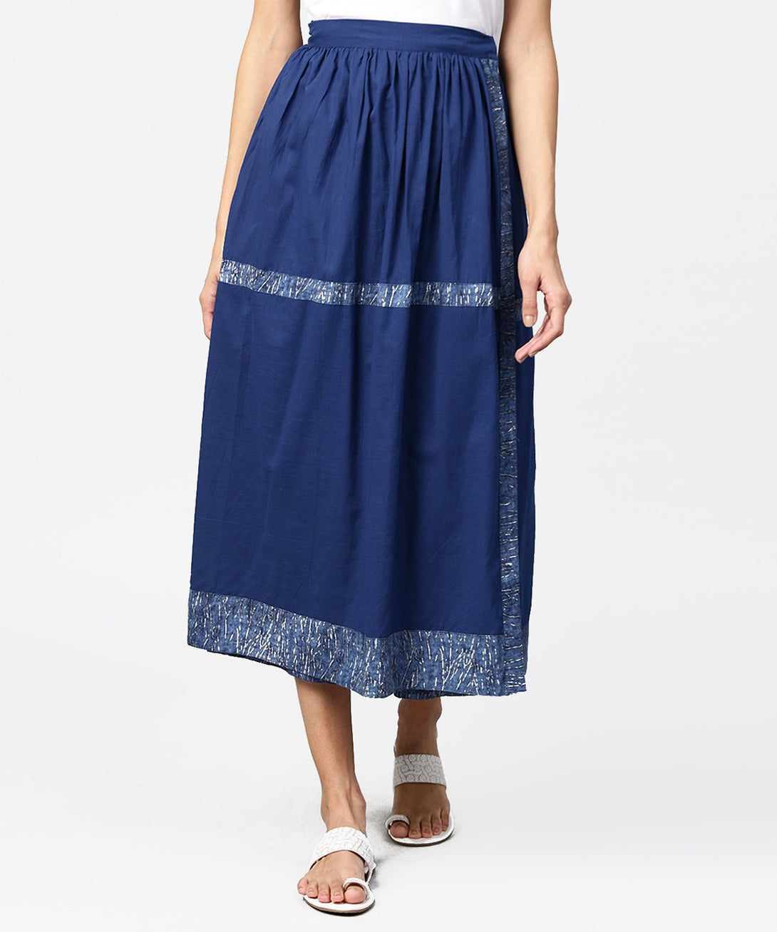 Blue midi length cotton flared skirt | NOZ2TOZ - Made In INDIA.