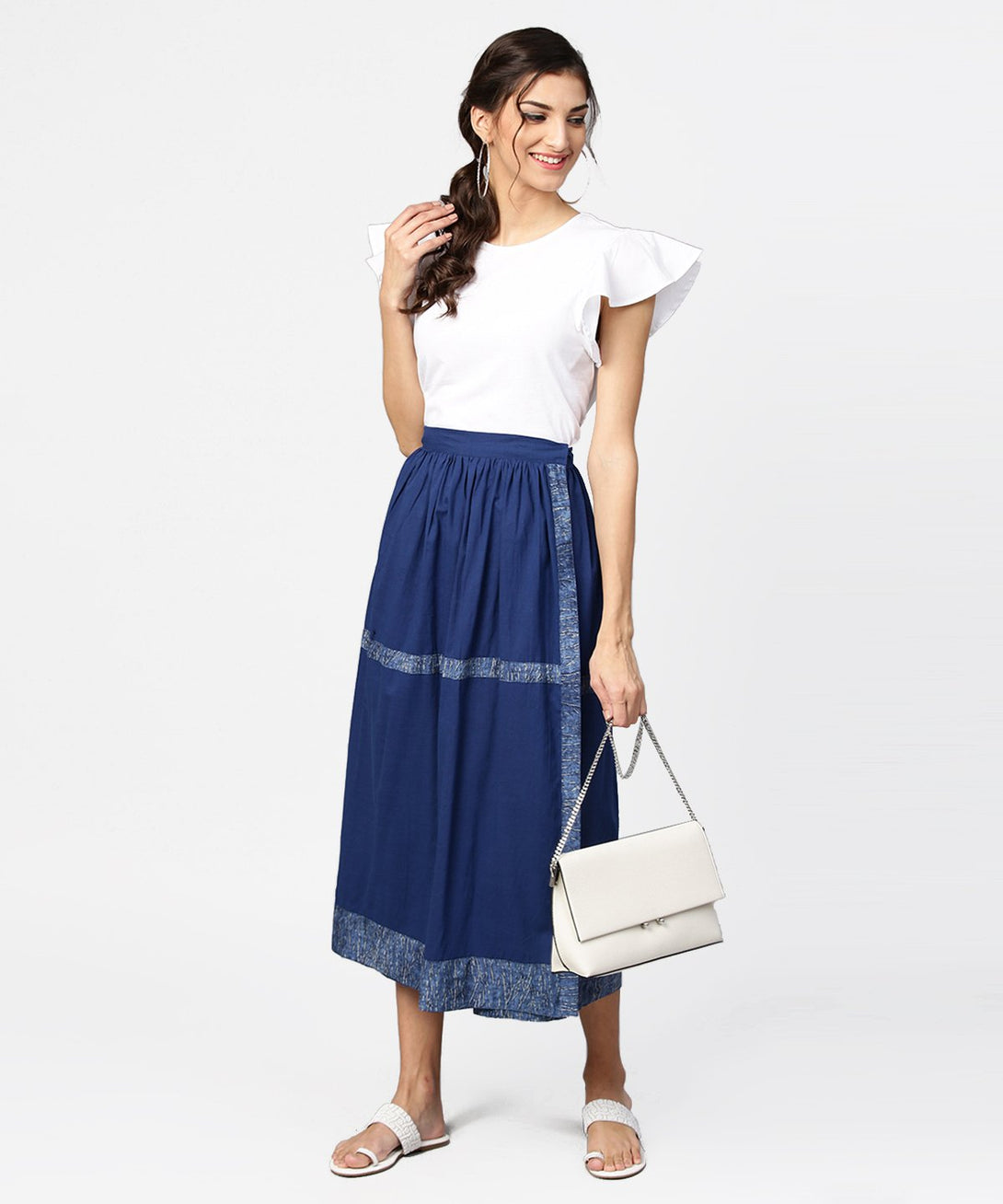 Blue midi length cotton flared skirt | NOZ2TOZ - Made In INDIA.