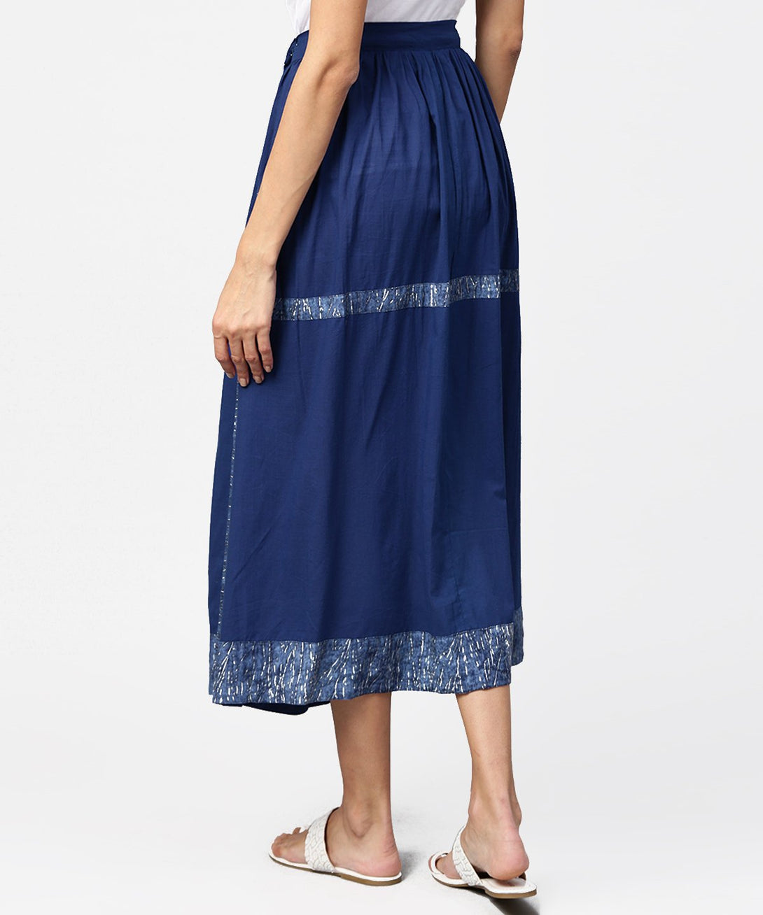 Blue midi length cotton flared skirt | NOZ2TOZ - Made In INDIA.